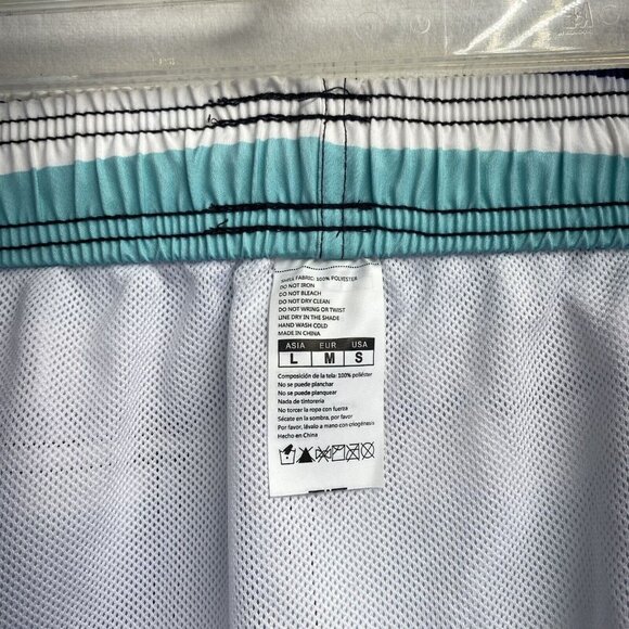 Elastic & Drawstring Waist Swimwear Shorts Men Small Green Stripes Side Pockets - Picture 8 of 11